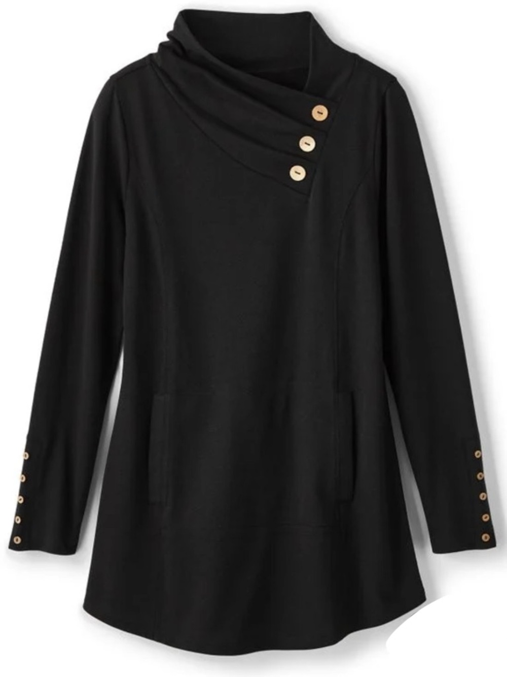 Soft Surroundings Brinley French Terry Tunic Black Cowl Neck Buttons Size S New - Picture 9 of 10